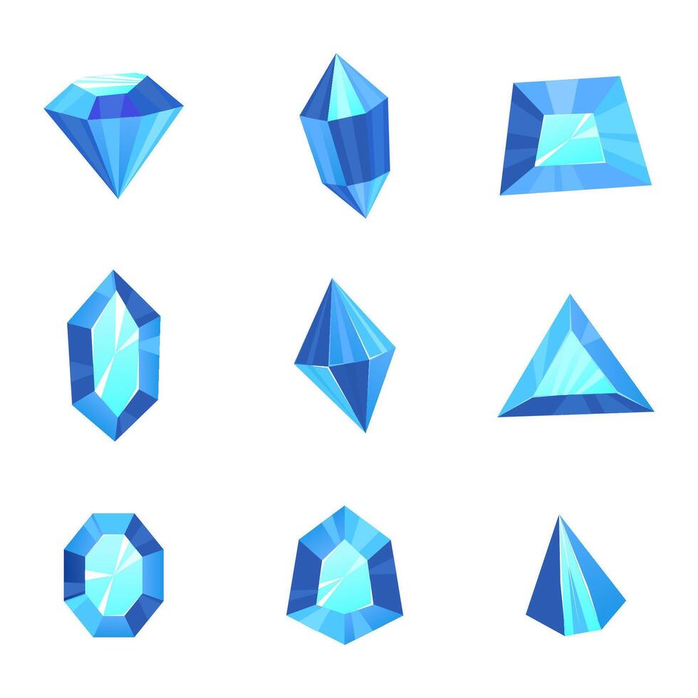 Collection of various shapes of blue diamonds vector