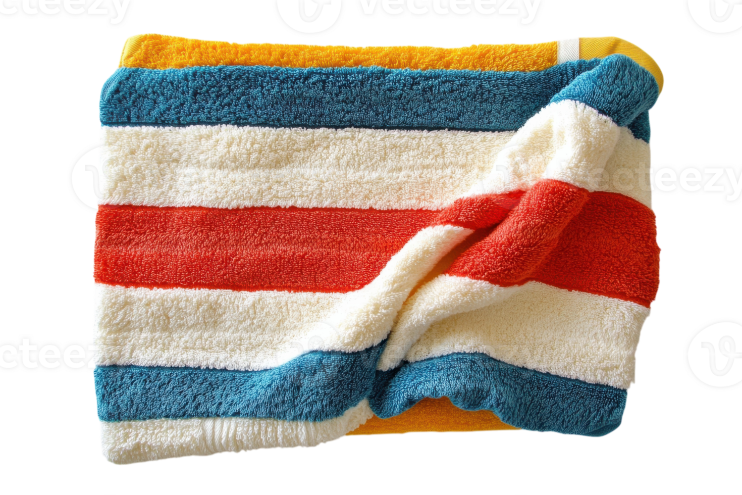Soft and colorful striped towel resting on a surface in a bright indoor setting png