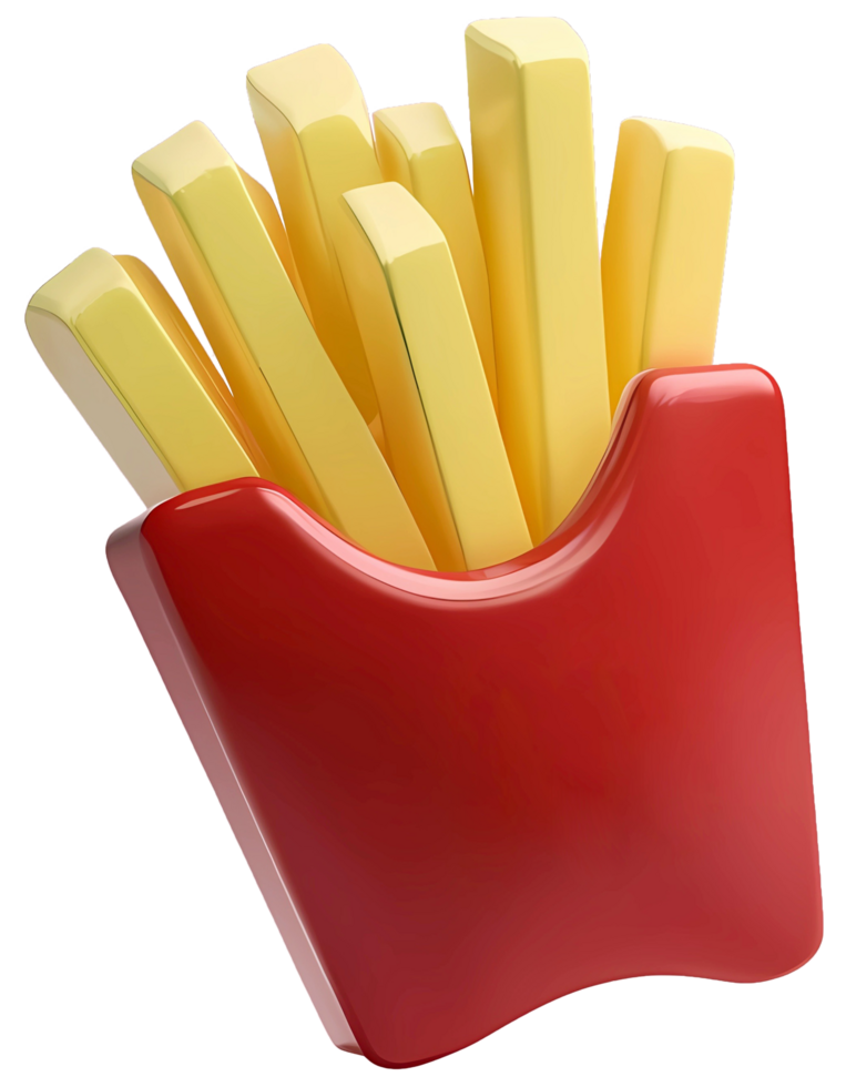 3d rendered classic french fries icon in red box png