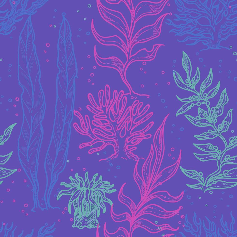 Electric Sea Flora Seamless Design vector
