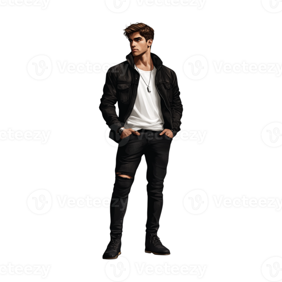 A man in black jeans and a white shirt png