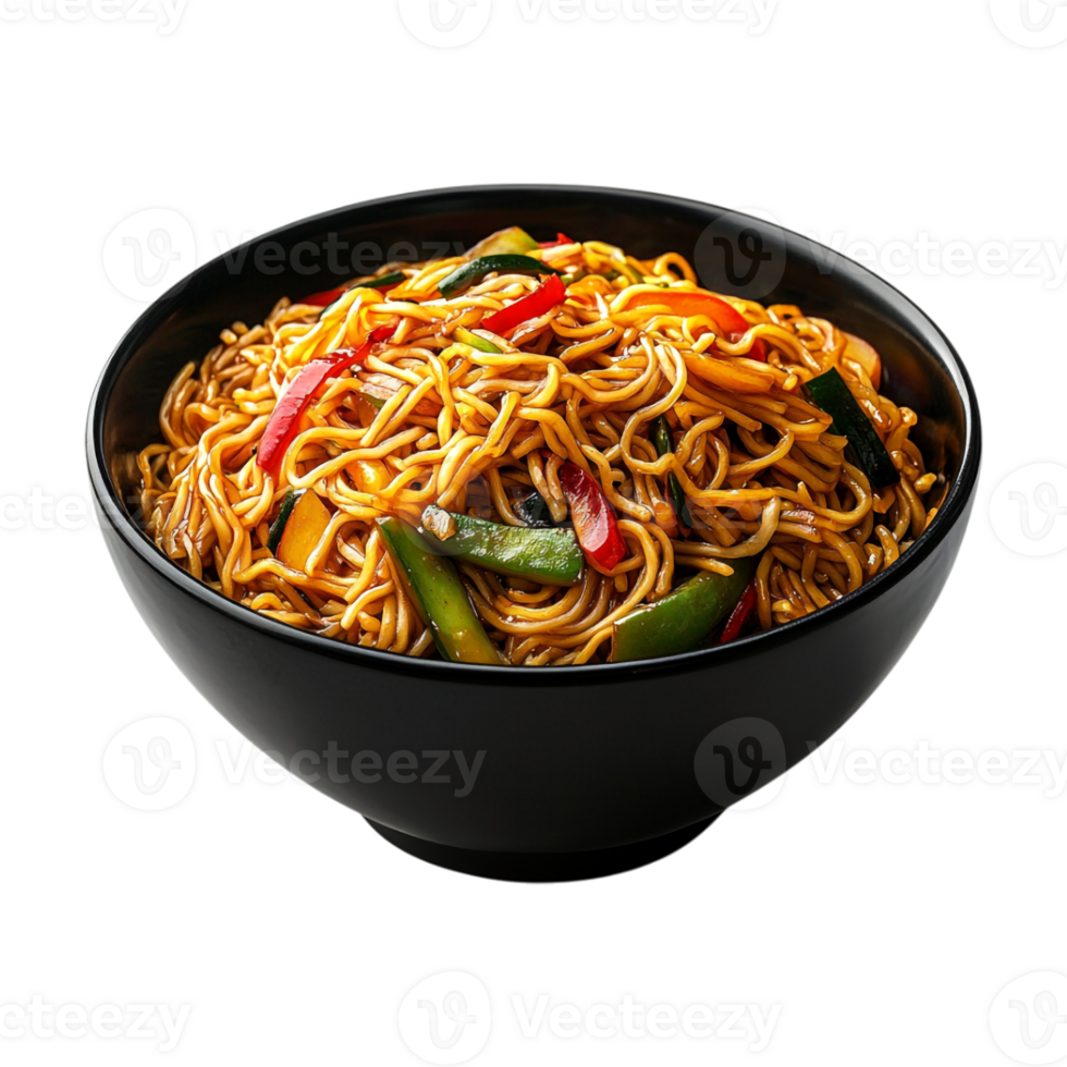 A bowl of noodles with vegetables and peppers png