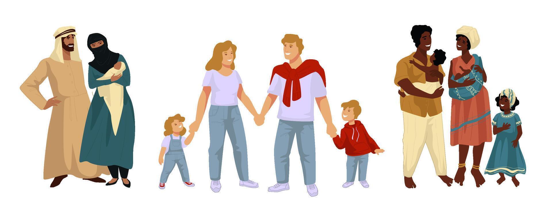 Diverse Families Together Illustration vector