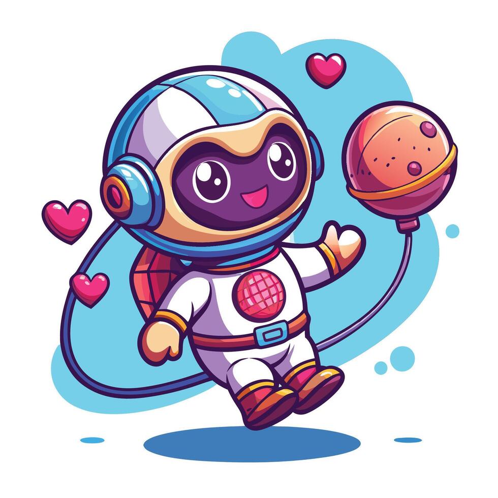 Cartoon astronaut holding a ball with hearts vector