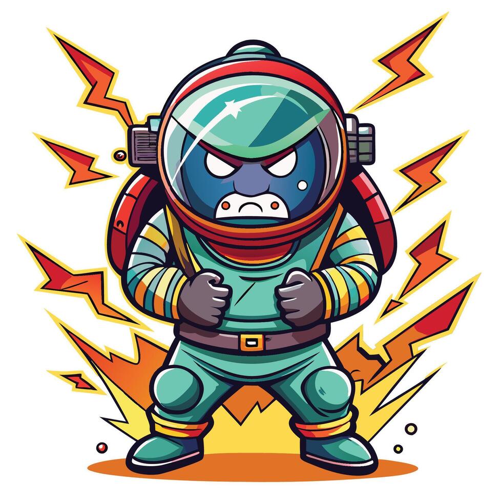 An angry cartoon astronaut with lightning bolts vector