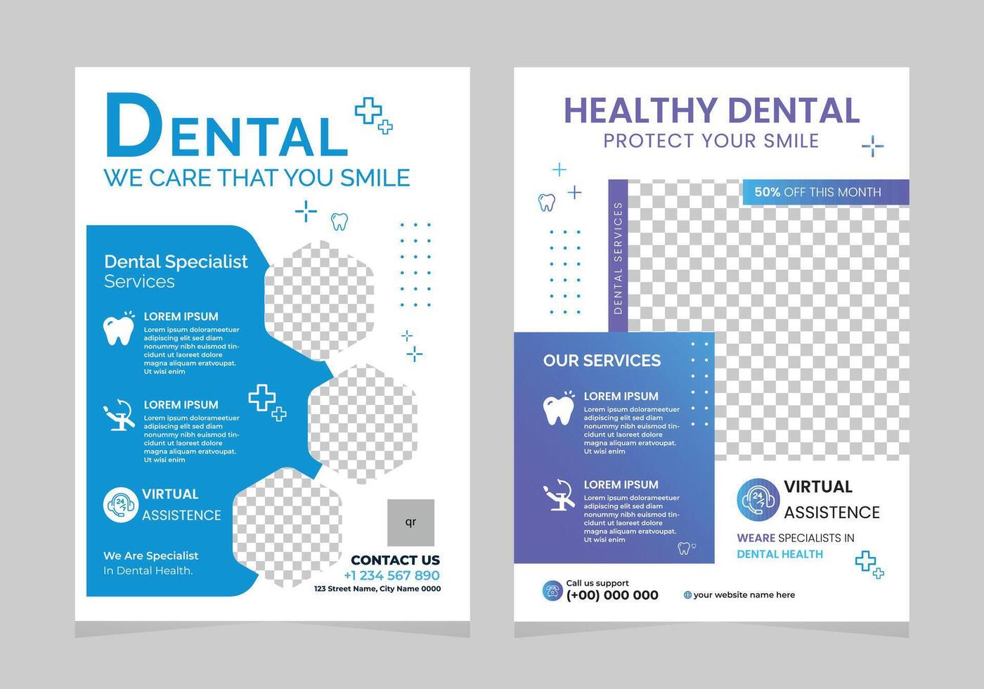 dental and denlist medical flyer design template vector