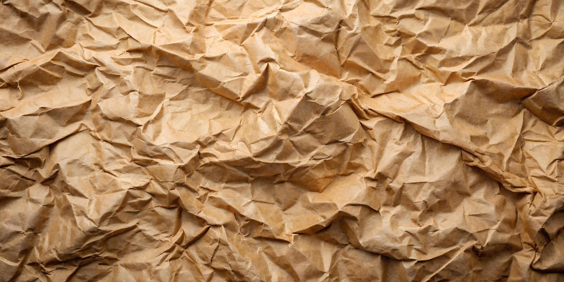 Crumpled and Creased Recycled Brown Paper Texture photo