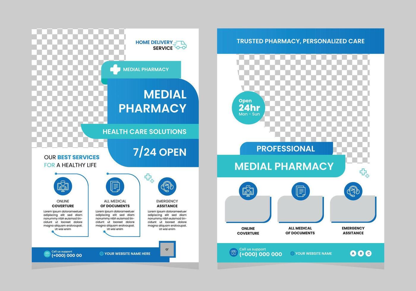 pharmacy flyer template design, medicine poster template vector