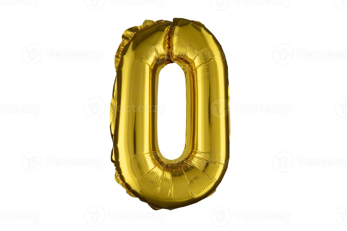 Helium golden balloon number zero 0 or letter o isolated on white. photo
