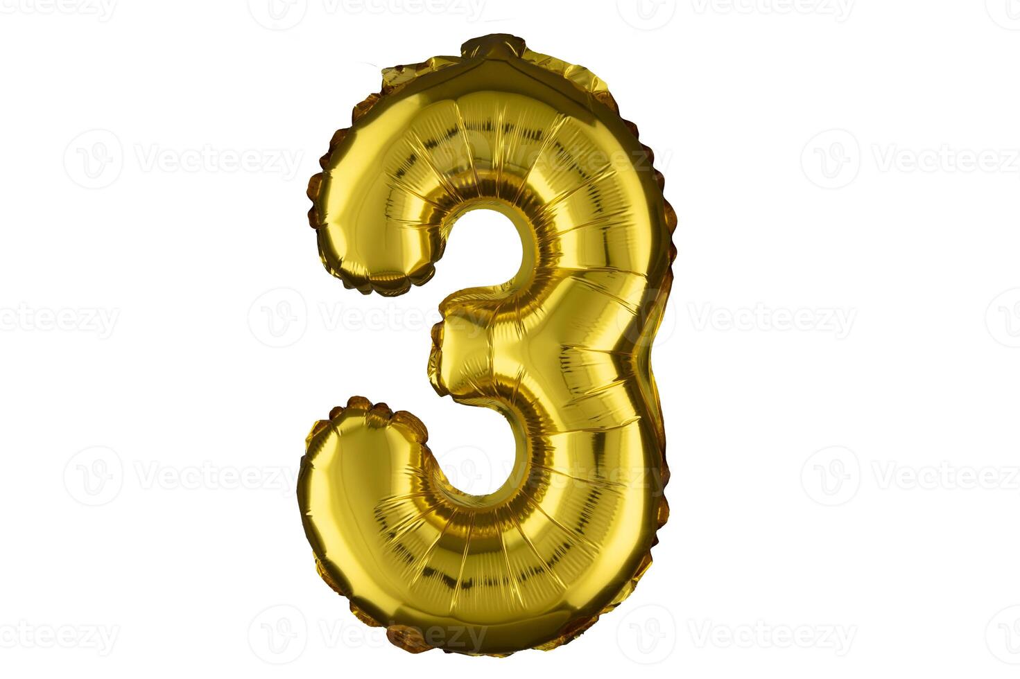 Helium golden balloon number three 3. Isolated on white. photo