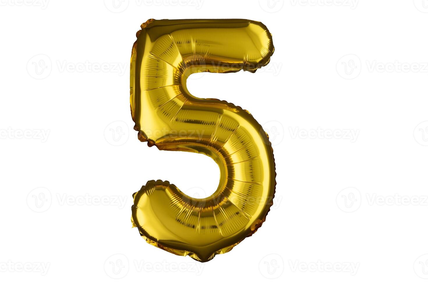 Helium golden balloon number five 5. Isolated on white. photo