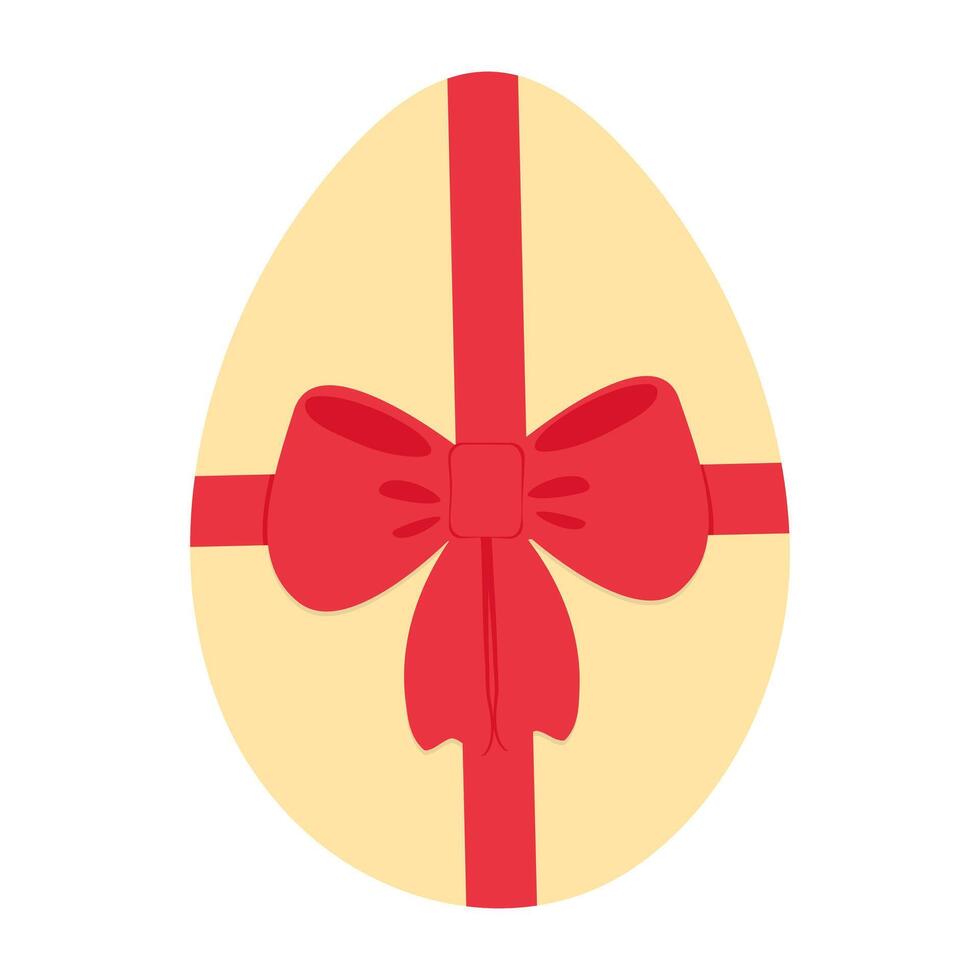 Easter Egg with red ribbon bow in trendy festive shades. Easter greeting card design element concept. Isolated illustration Thematic cards, posting or web promo, leaflets, banner, price, labels vector
