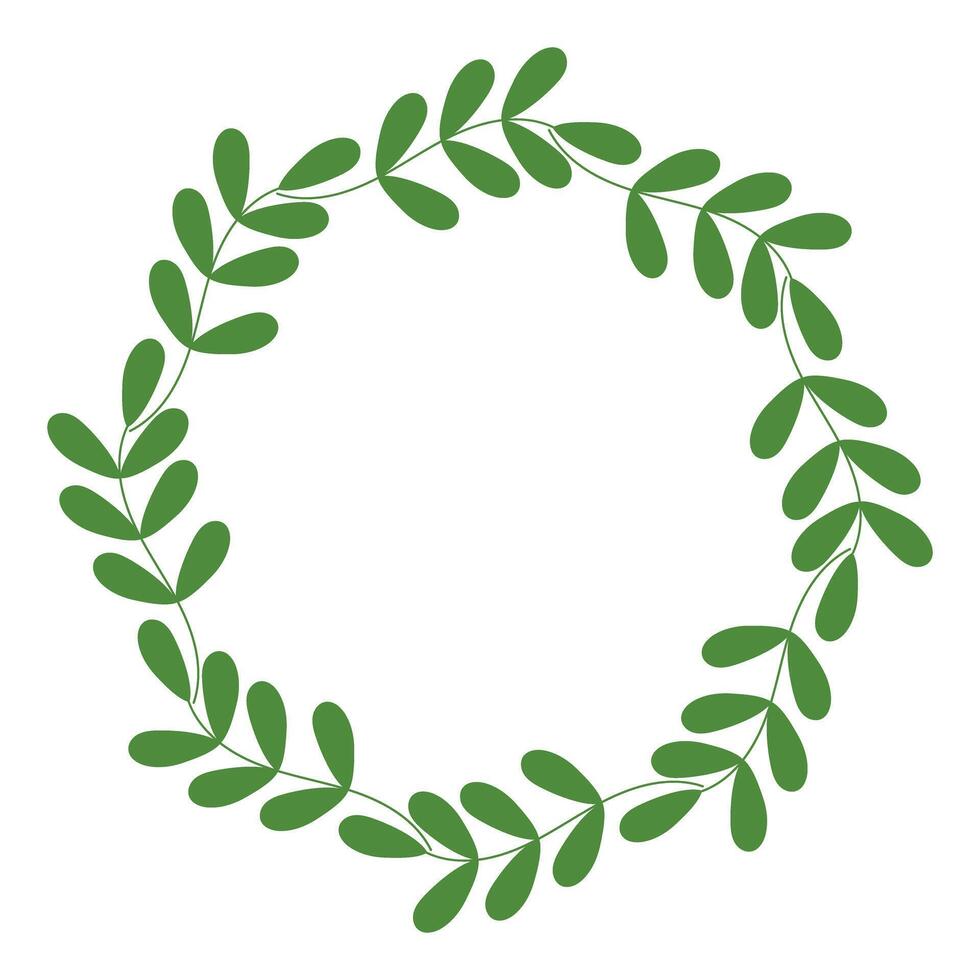 Abstract sprigs Round frame border in trendy green. Springtime greeting cards Copy space Template. Isolated illustration Thematic cards, posting, blog or web promo banners, leaflets, label, tag vector
