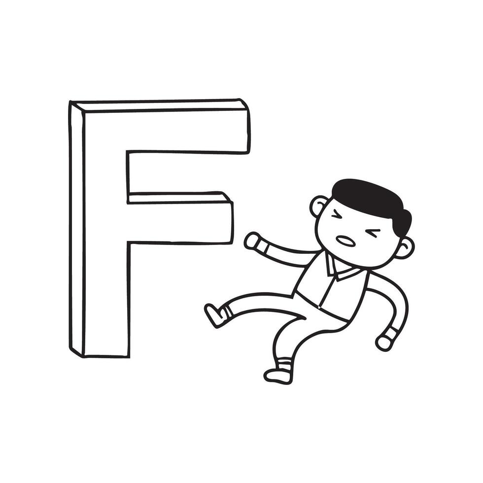 An illustration of letter F beside man falling vector