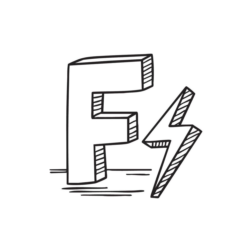 An illustration of letter F beside flash symbol vector