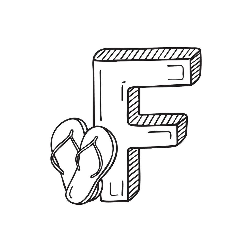 An illustration of letter F beside flip-flop vector