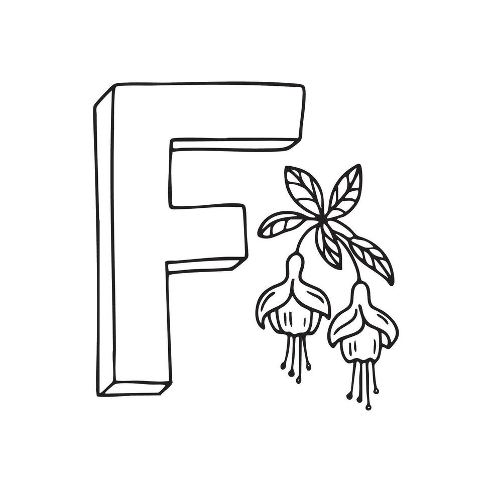 An illustration of letter F beside Fuchsia vector