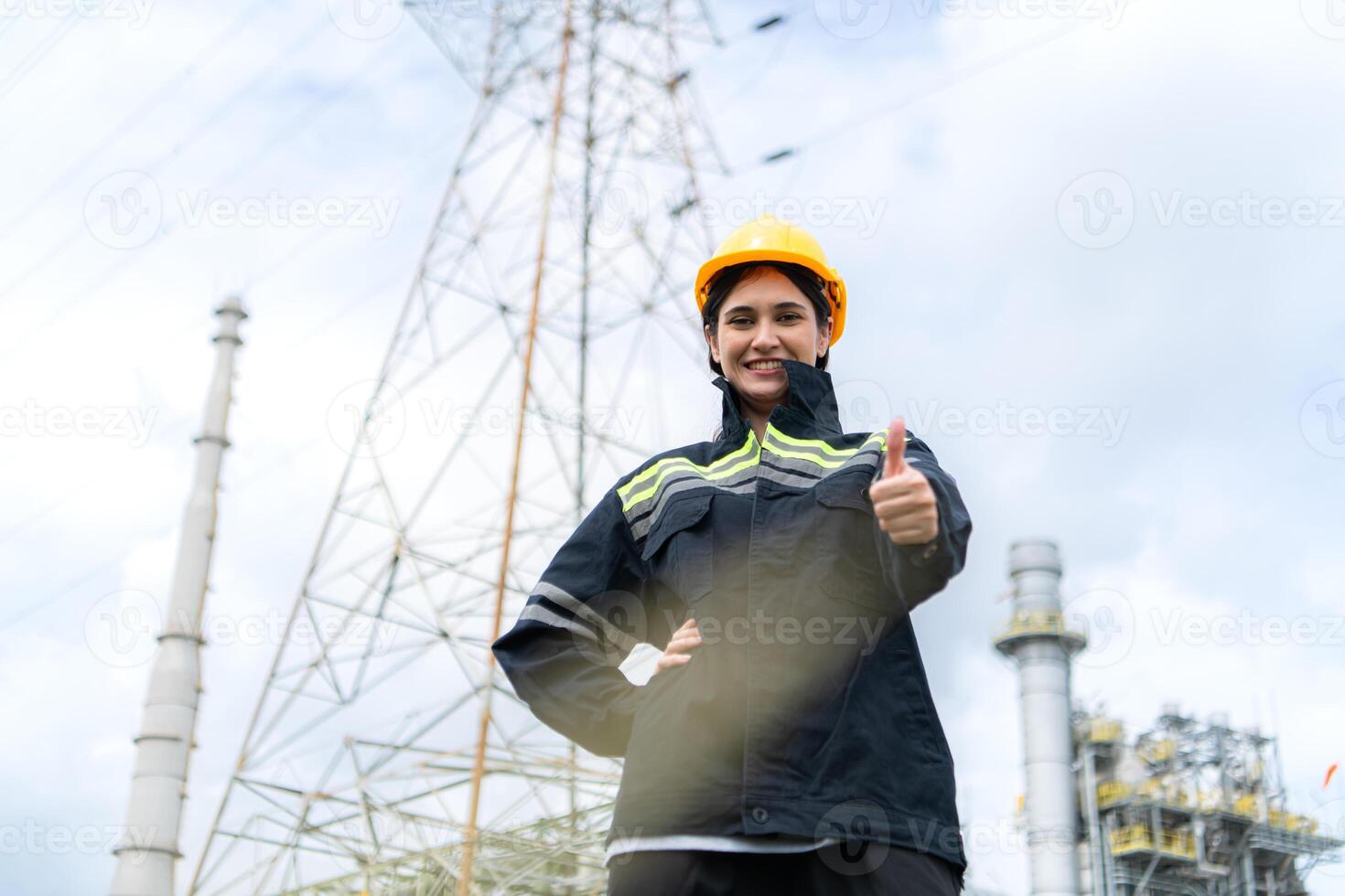 Petroleum engineer is on a mission to inspect oil distillation at a huge oil refinery photo