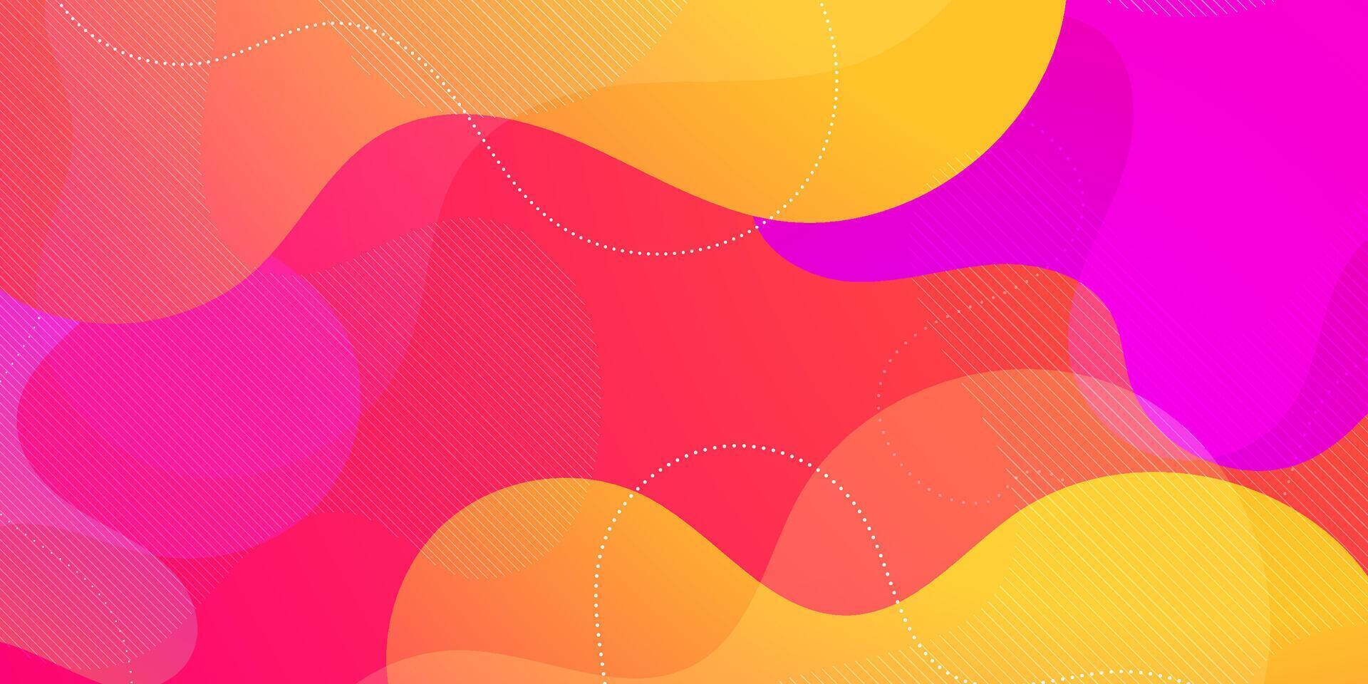 Colorful fluid shape on yellow, orange, purple and pink gradient liquid background. Liquid and wave pattern style background. vector