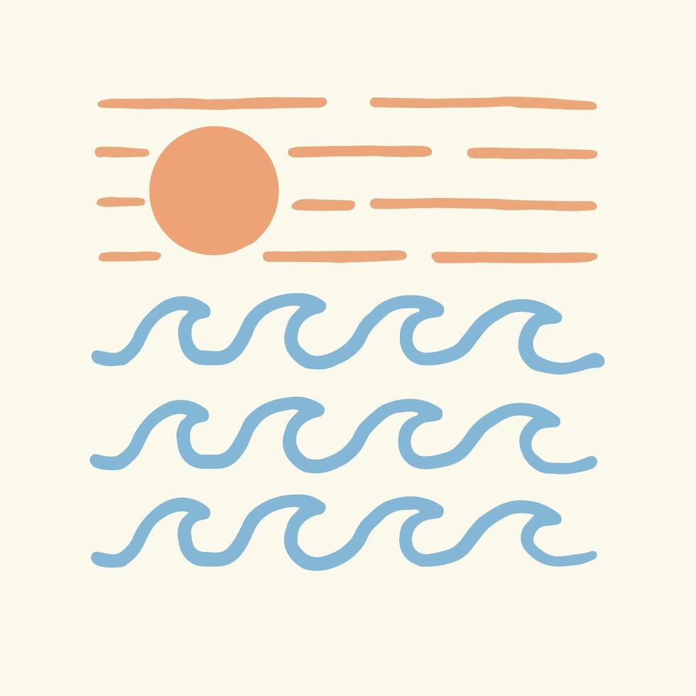 Simple hand drawing of the wave on summer day for surf hobby. t shirt art sticker and badges vector