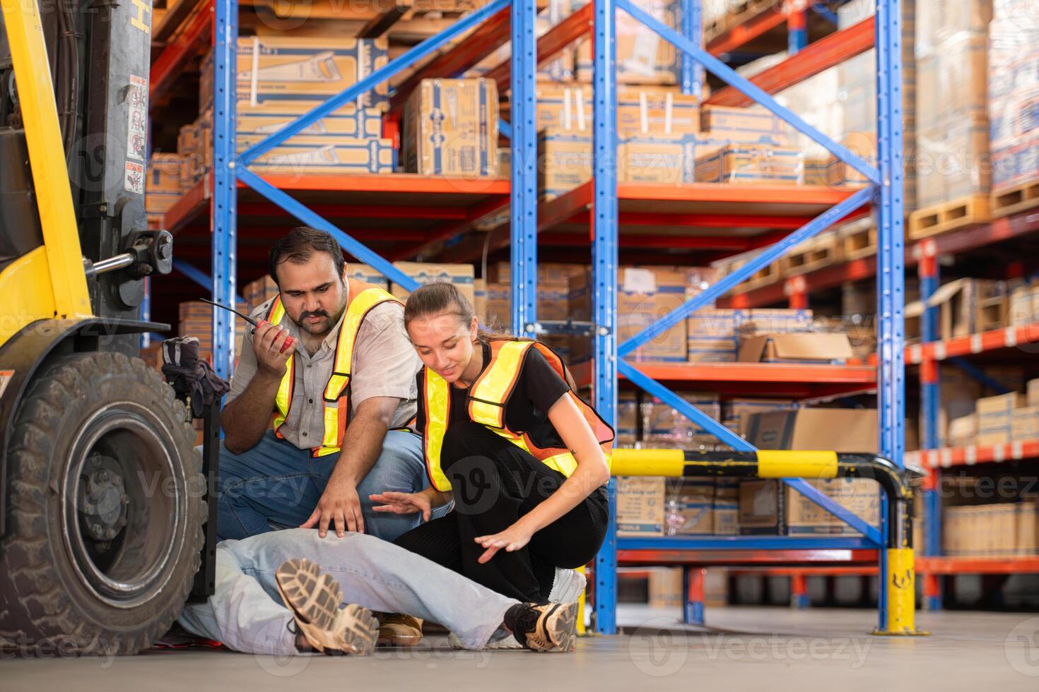 A warehouse employee suffered a leg accident at work photo