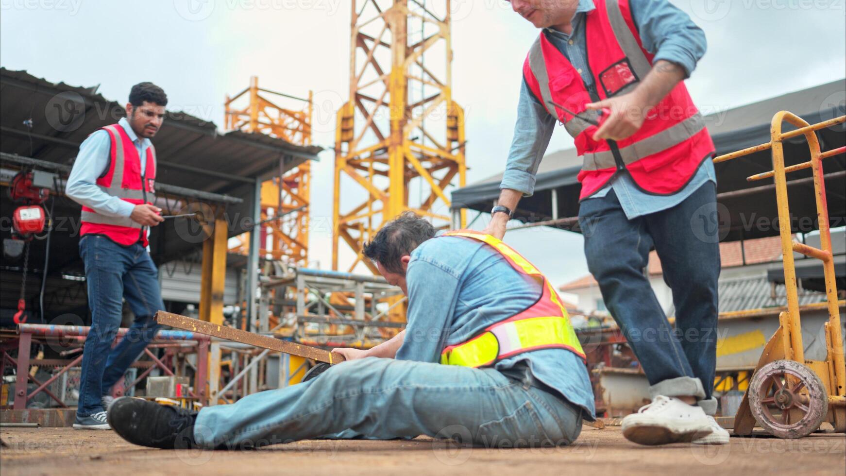 A worker on a construction site was injured when a piece of iron fell on leg photo