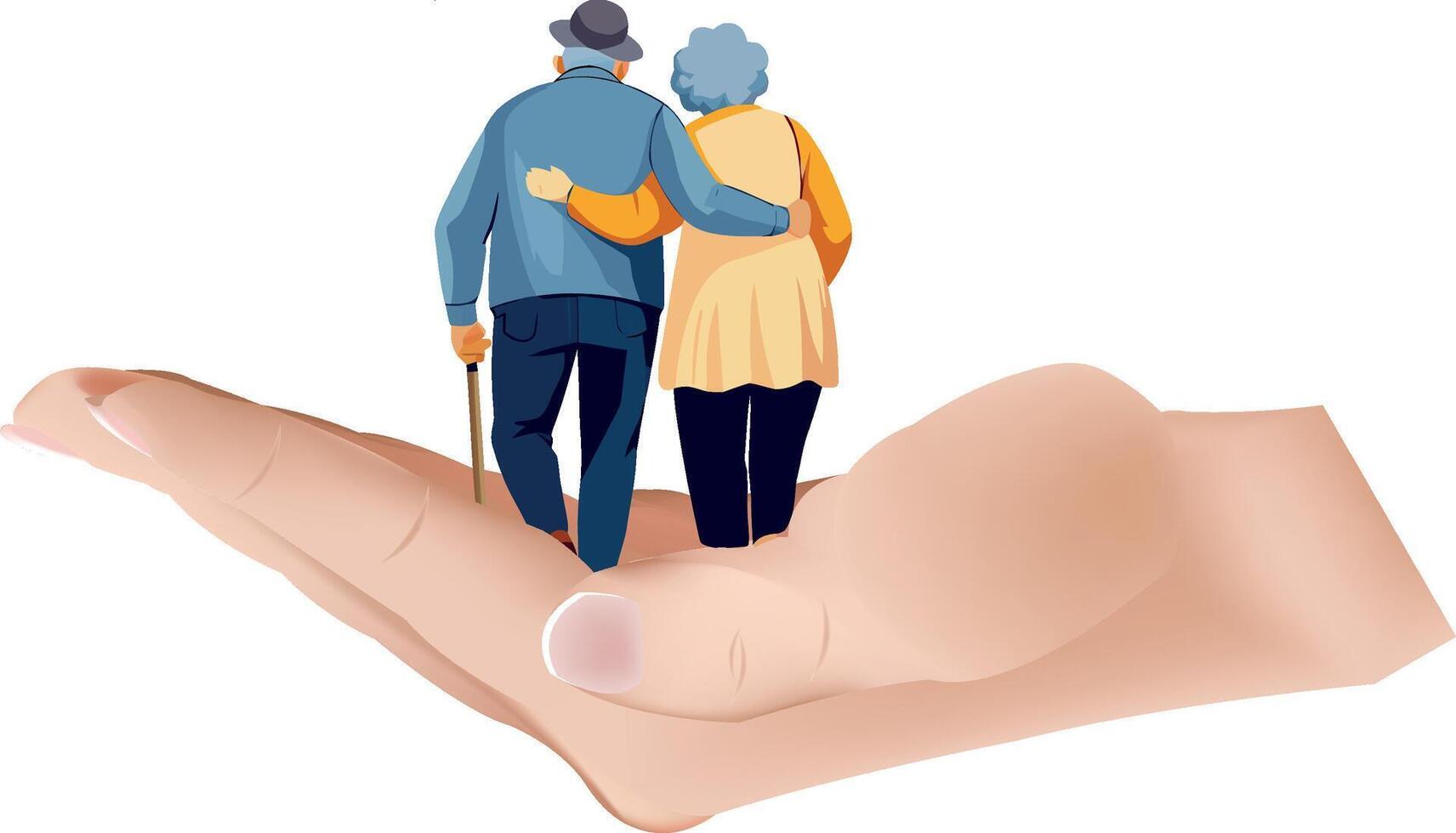 An elderly couple standing on a hand vector