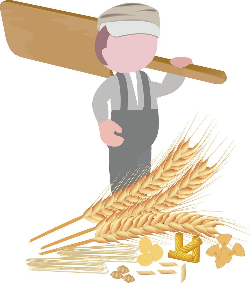 A cartoon man with a wooden paddle and wheat vector