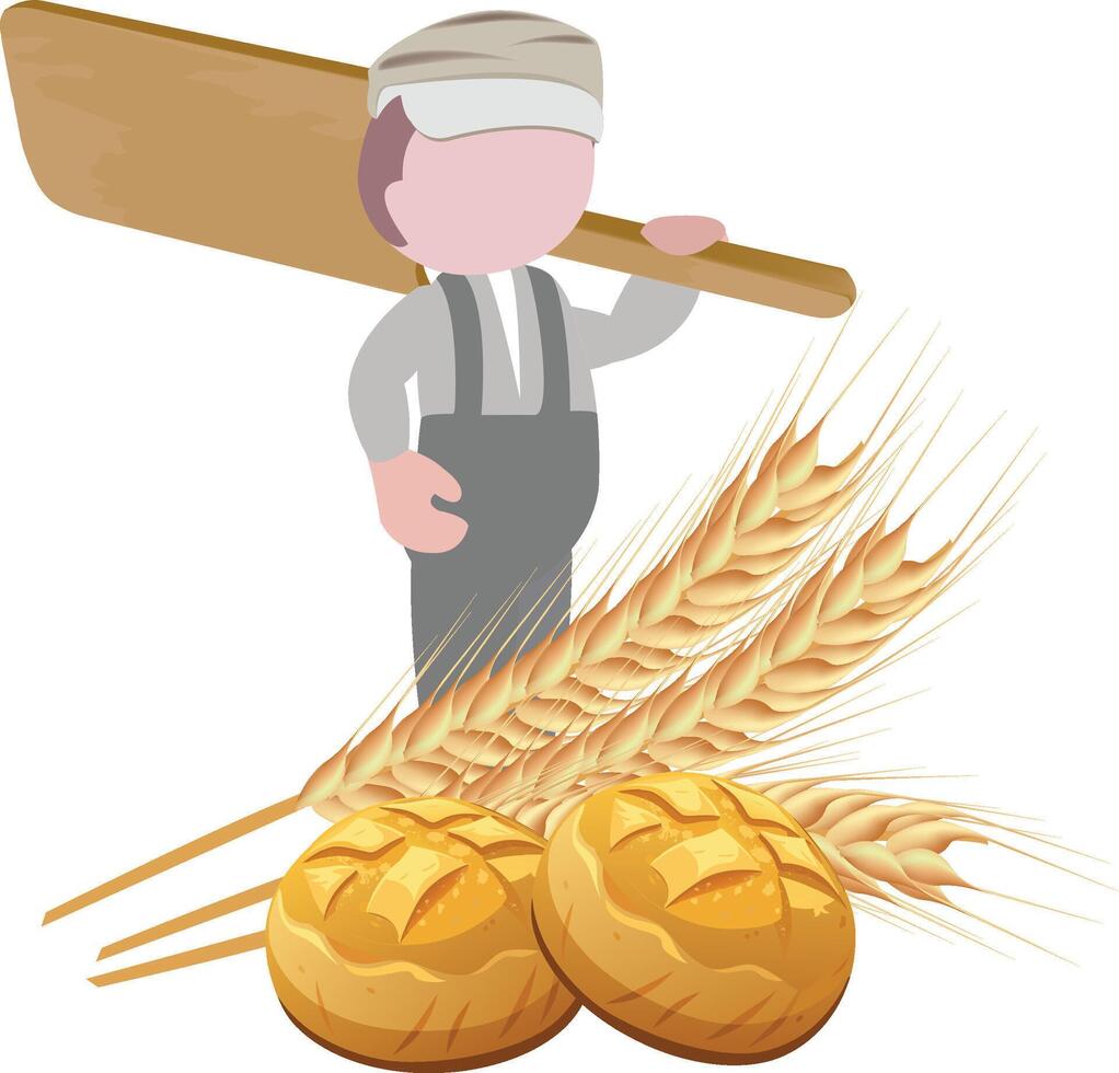 A cartoon man with a wooden stick and wheat vector