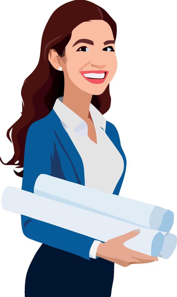 A woman in a business suit holding a roll of paper vector