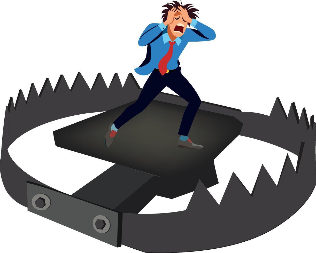 A cartoon man in a suit is standing on a large chain vector