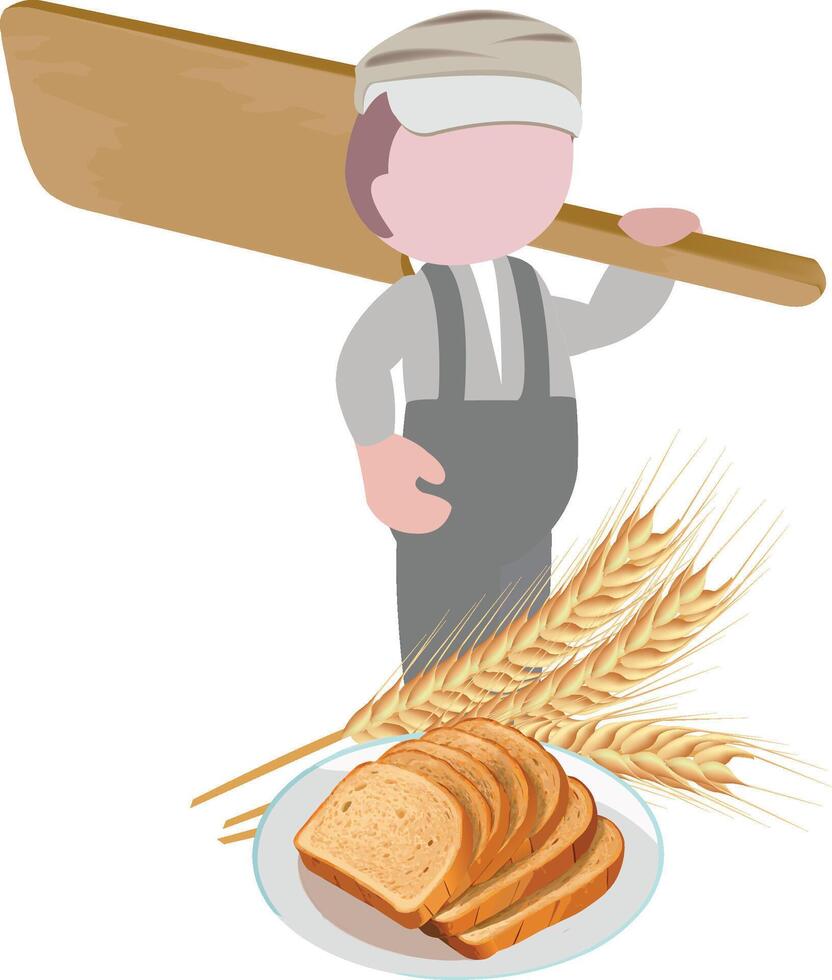A cartoon man carrying a wooden paddle and bread vector