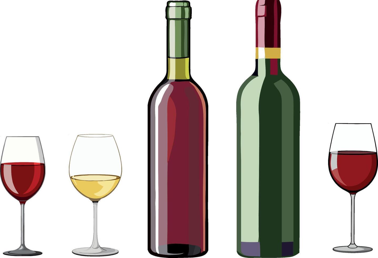 Wine glasses and bottles vector