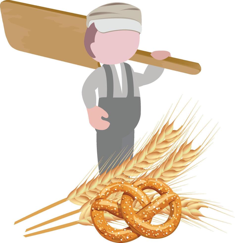 A man with a wooden paddle and wheat vector