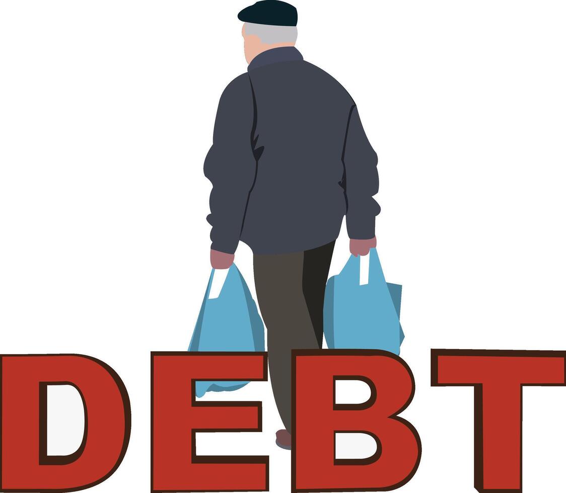 A man with a shopping bag and a debt sign vector