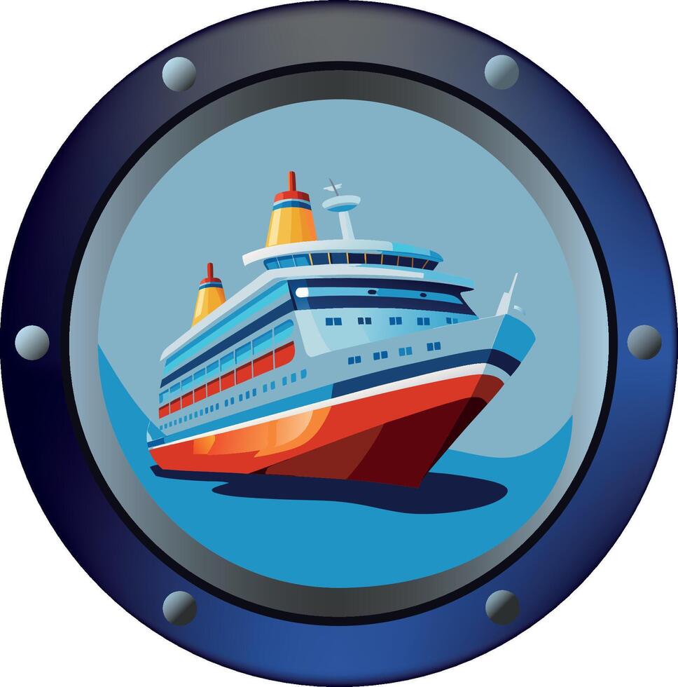 A cruise ship in a porthole vector