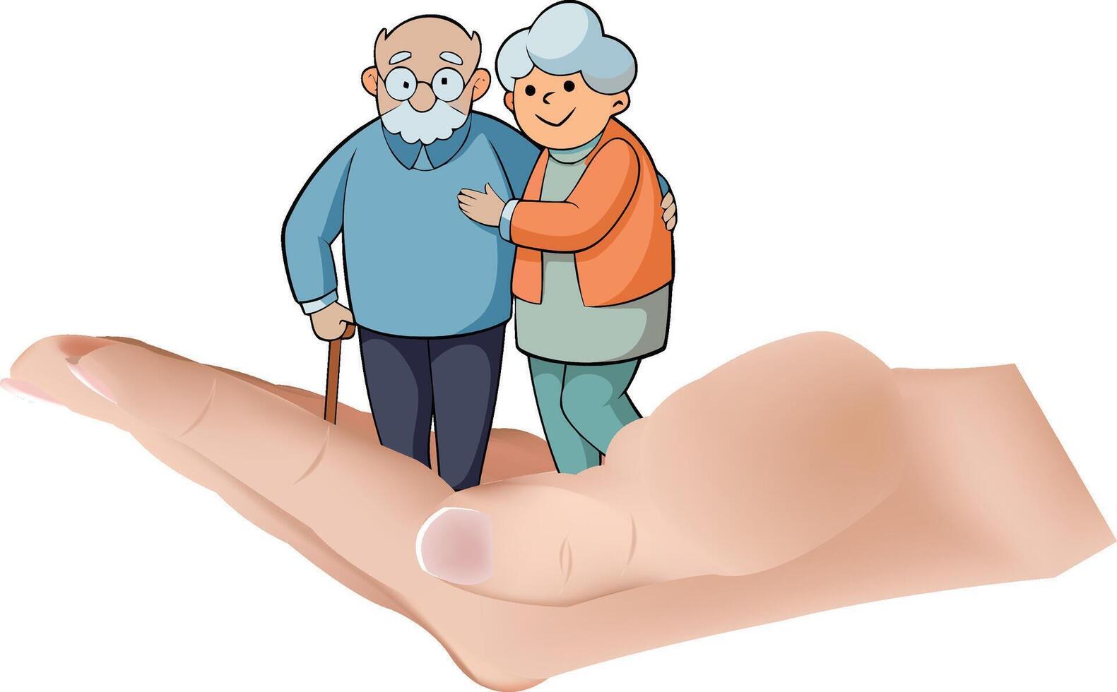 An elderly couple is standing on a hand vector