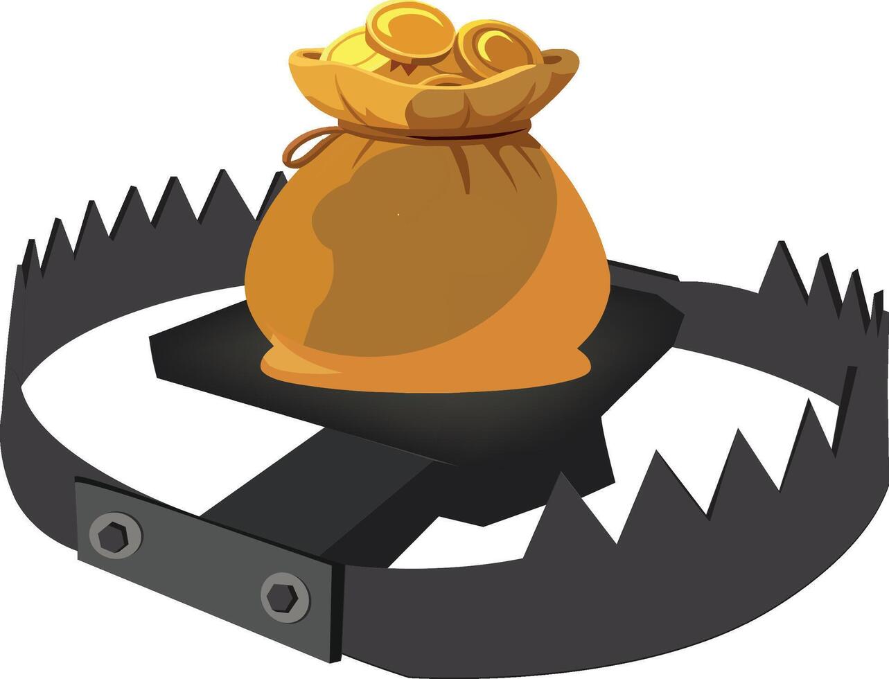 Bear trap catching money bag illustrating financial risk vector