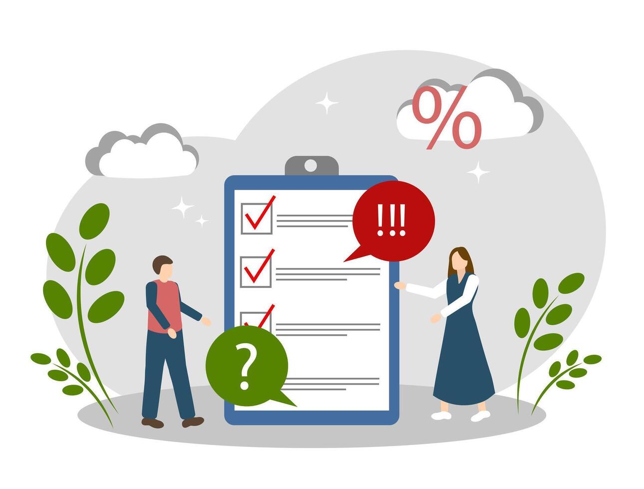 A man and a woman discuss a plan of action. Concept of planning and implementation of the set goals vector