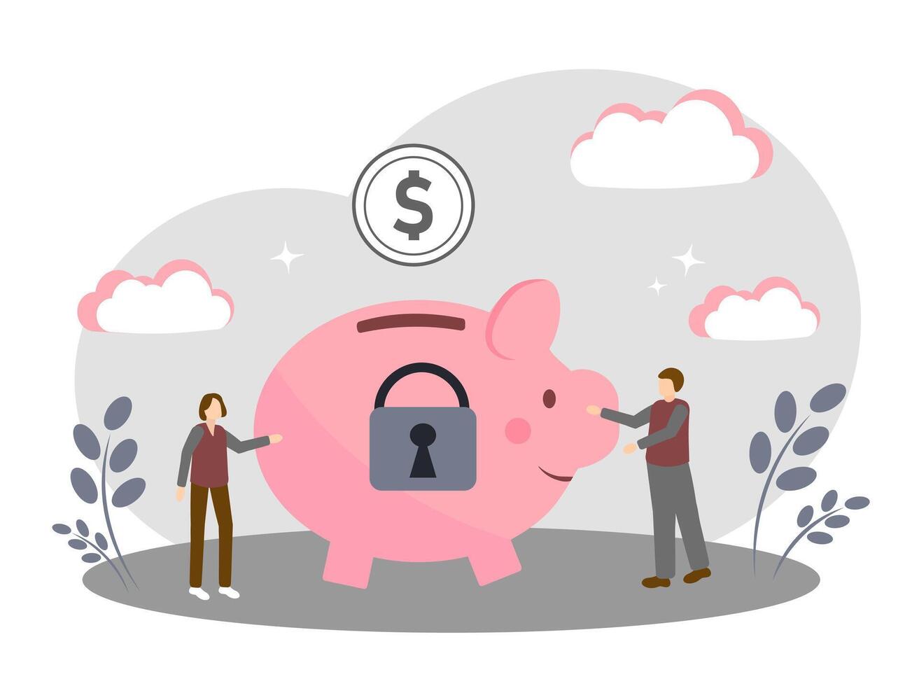 The concept of financial savings, investments and pension. Piggy bank with a lock vector