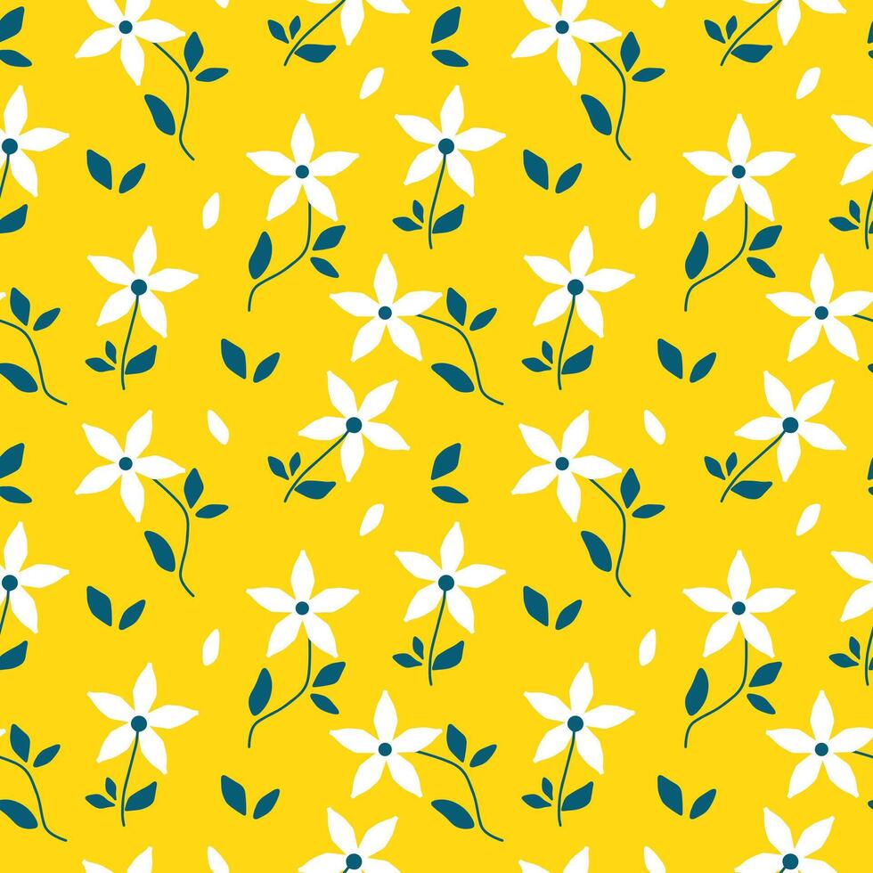 Seamless, summer pattern with white flowers on a yellow background vector