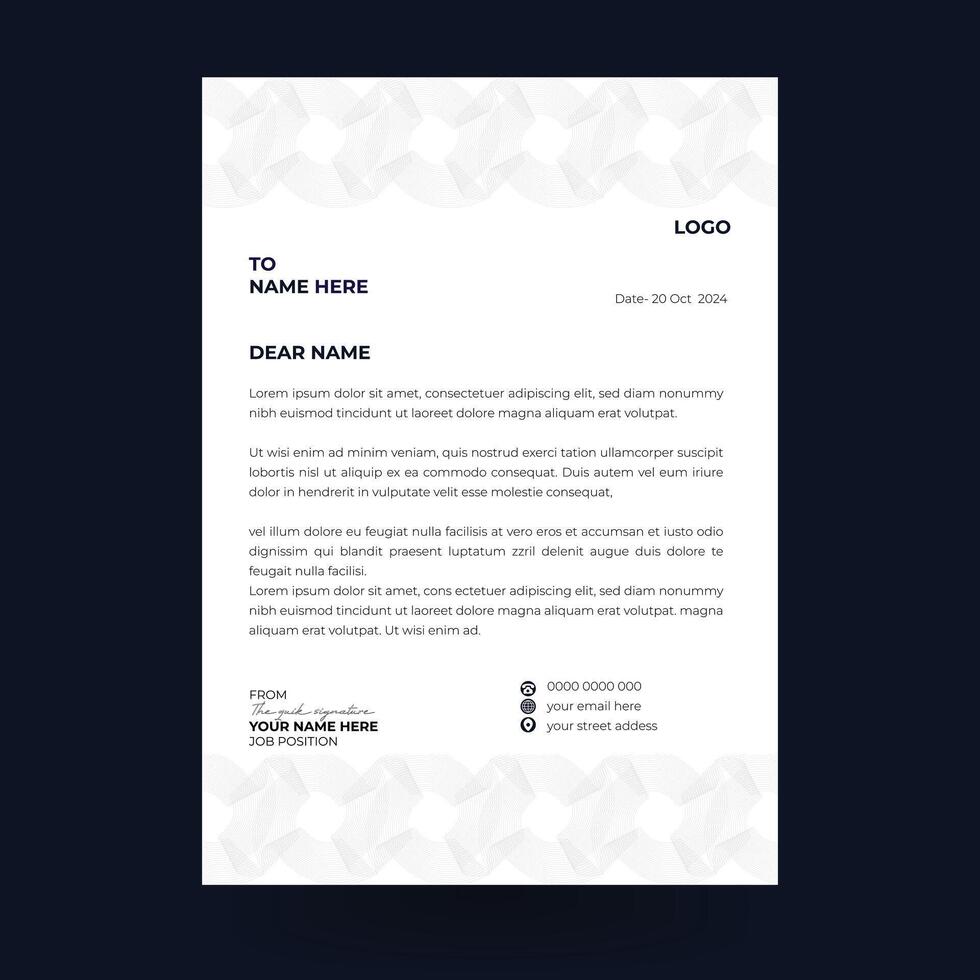 Letterhead format template, business style letterhead design template. Company letterhead template designs. Letterhead, Template with black and whith color vector