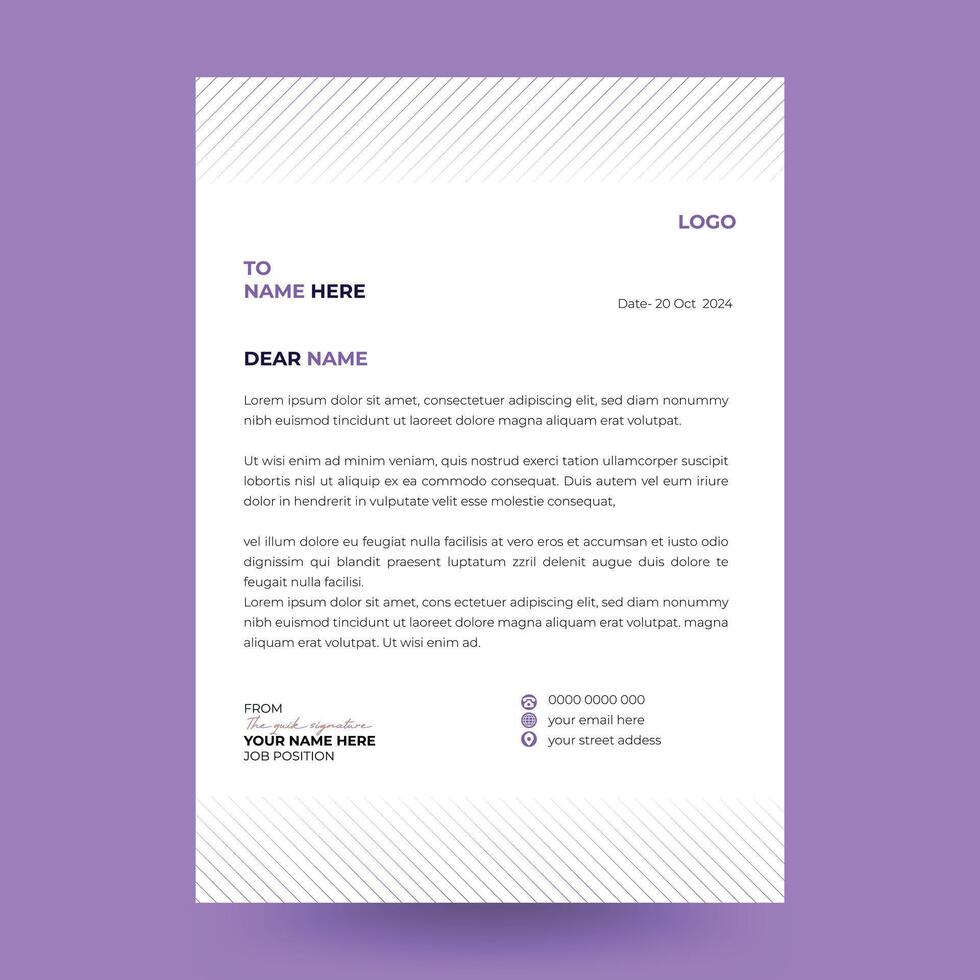 creative and minimalist design Letterhead Design Template, with qhite color. vector