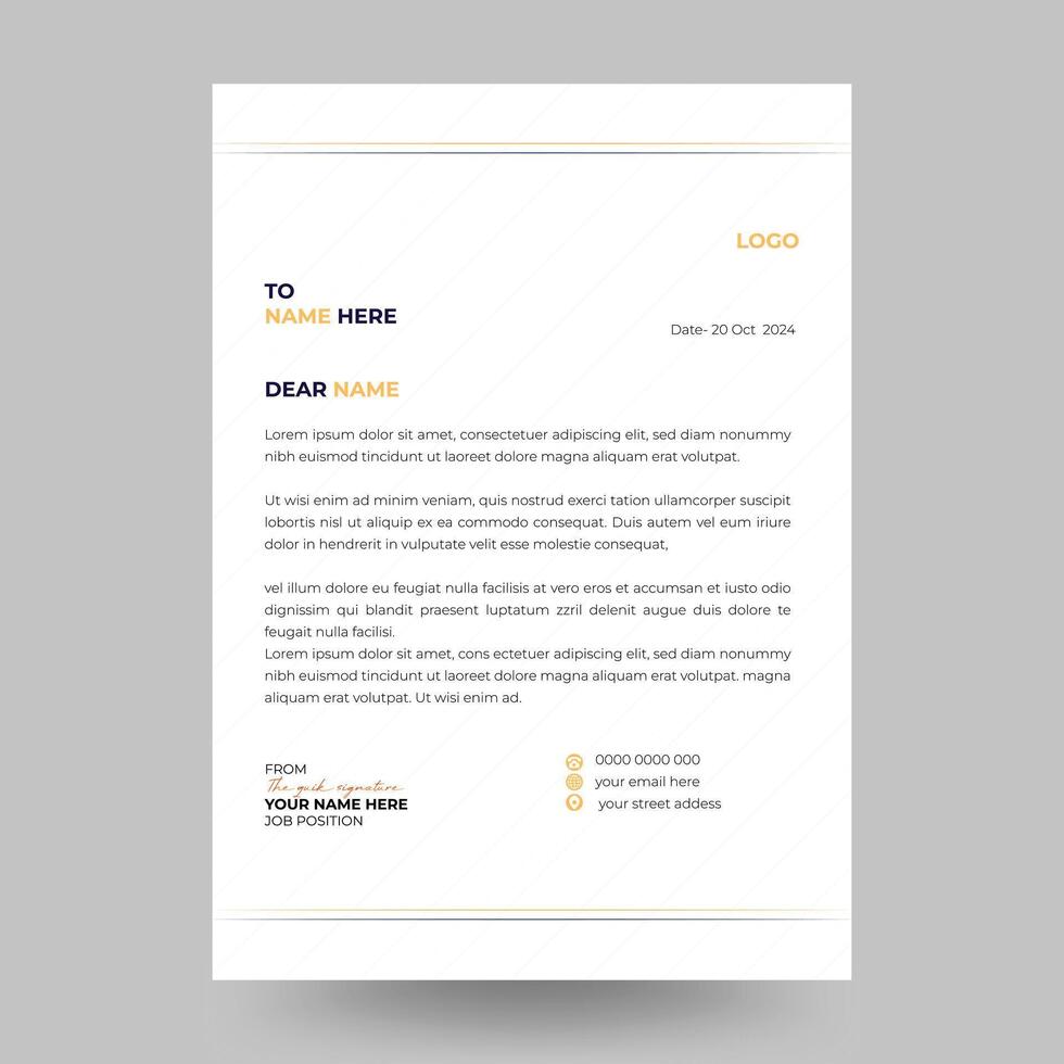 Clean Minimalist corporate letterhead design template with yellow color vector