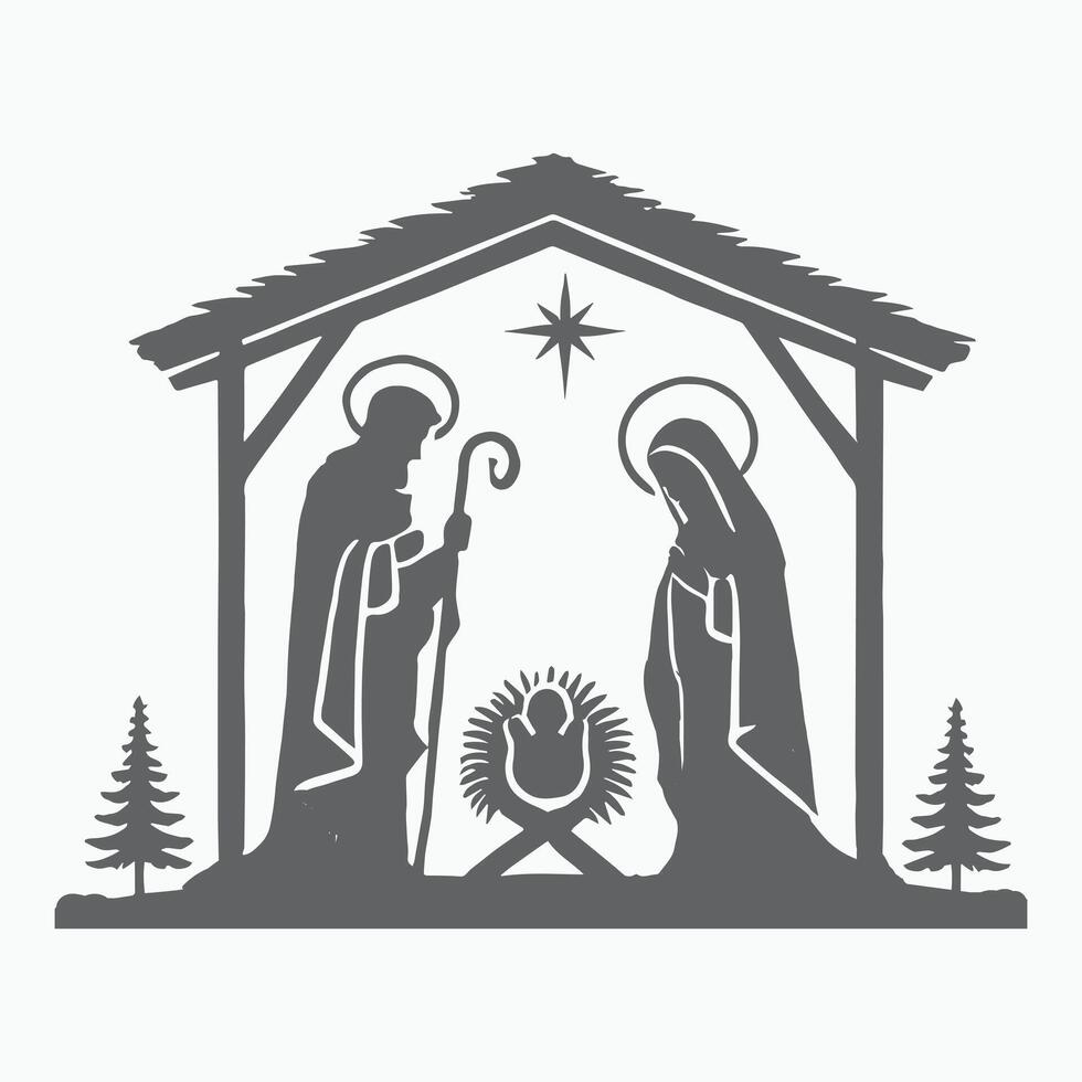 Nativity Scene Silhouette on a white background vector