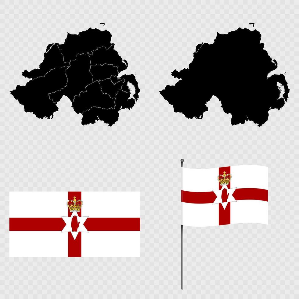 Set of maps, flag and flagpole of Northern Ireland. illustration. vector