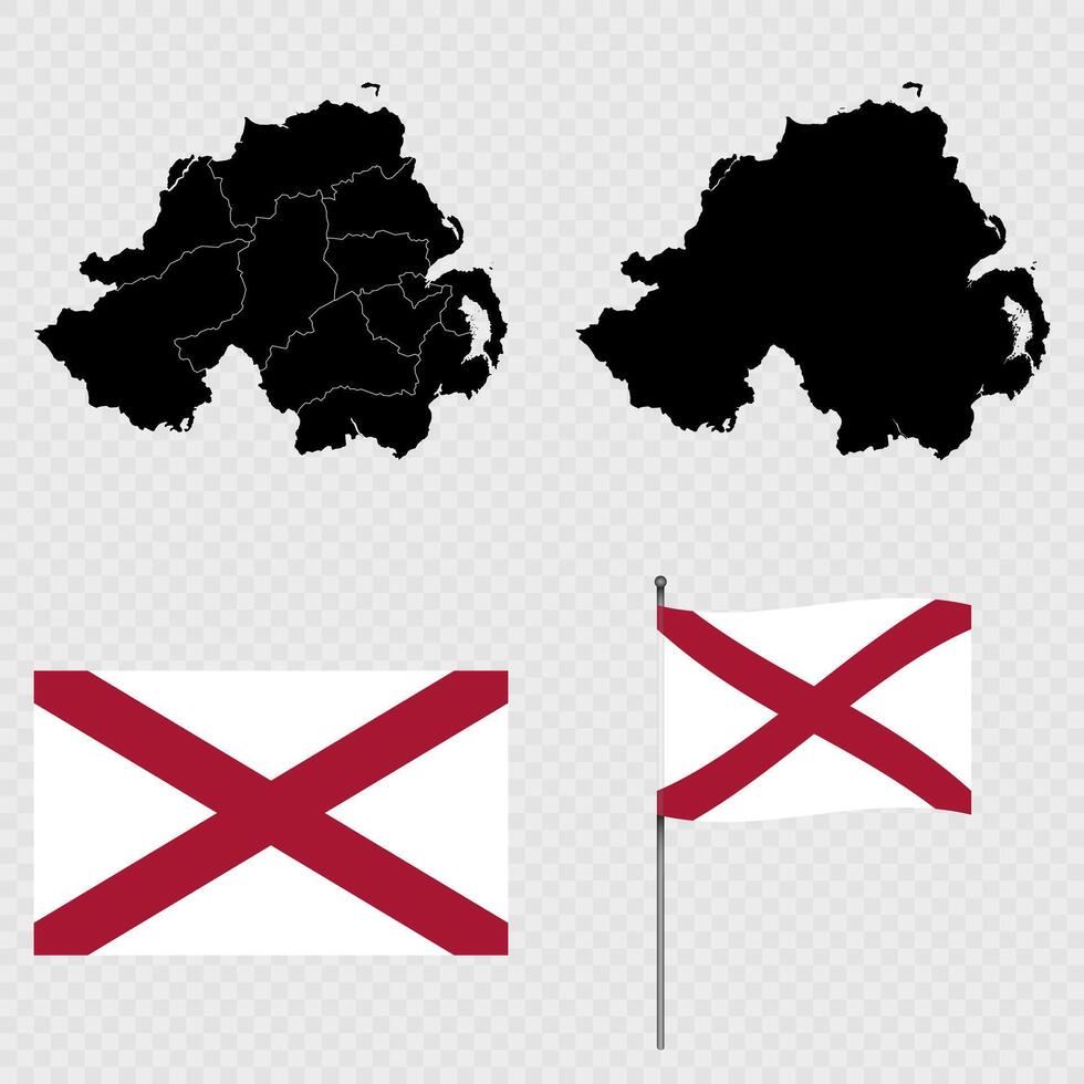 Set of maps, flag and flagpole of Northern Ireland. illustration. vector