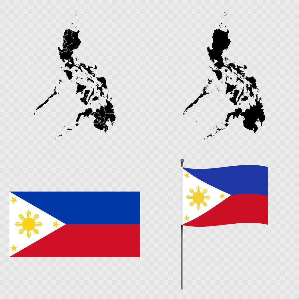 Set of maps, flag and flagpole of Philippines. illustration. vector
