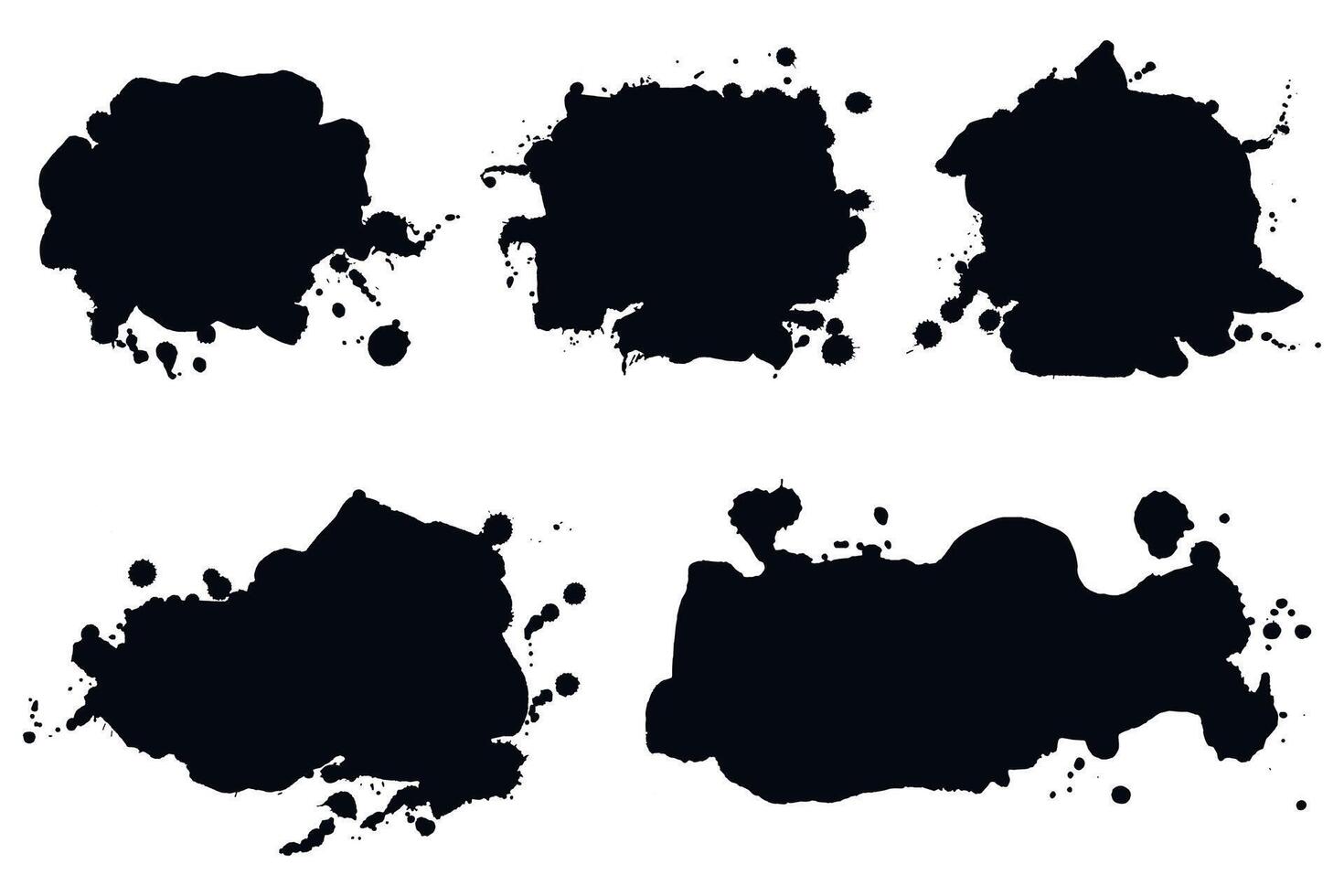 Grunge Ink Splatter Silhouettes and Paint Drops. Ink splashes banners set with drops blots and spray stains. Abstract grunge effect vector