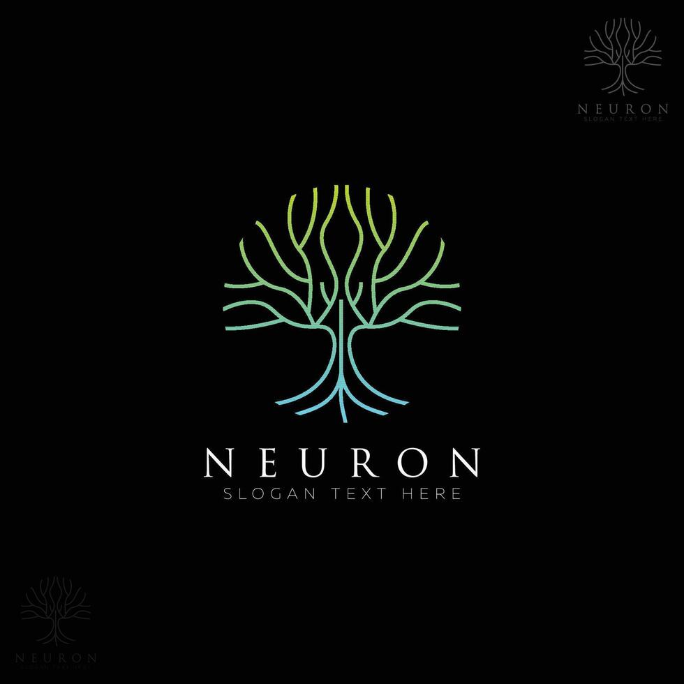 elegant Neuron Nerve Cell Logo Design Inspiration or tree. tree plant graphic illustration with neuron logo design vector
